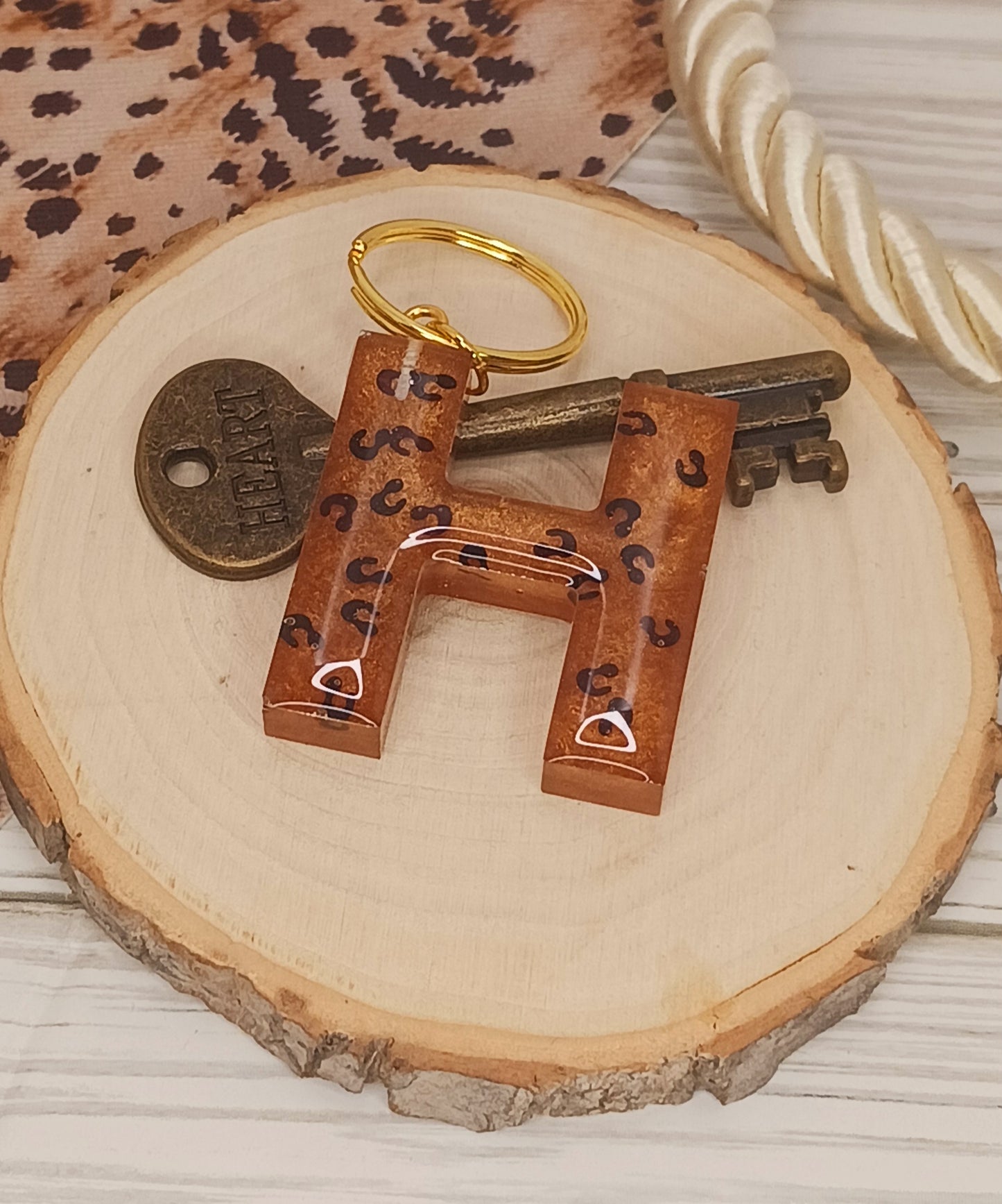 Leopard Print Letter Keychains