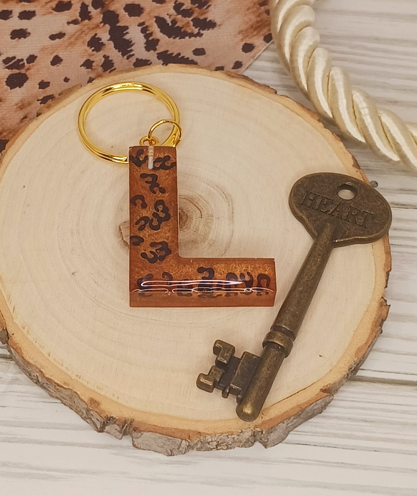 Leopard Print Letter Keychains