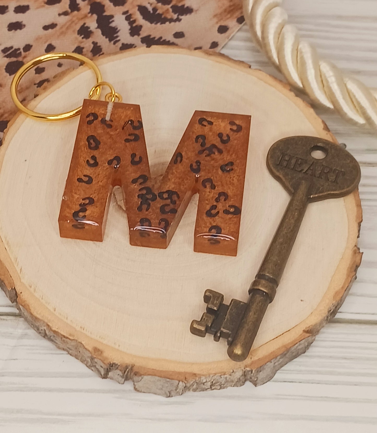 Leopard Print Letter Keychains