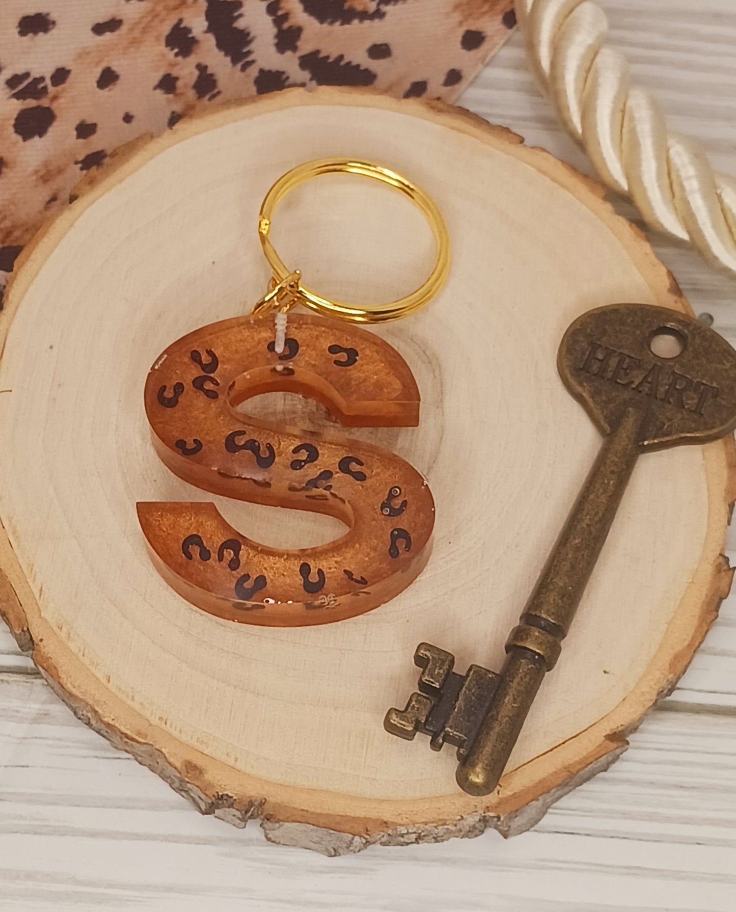 Leopard Print Letter Keychains