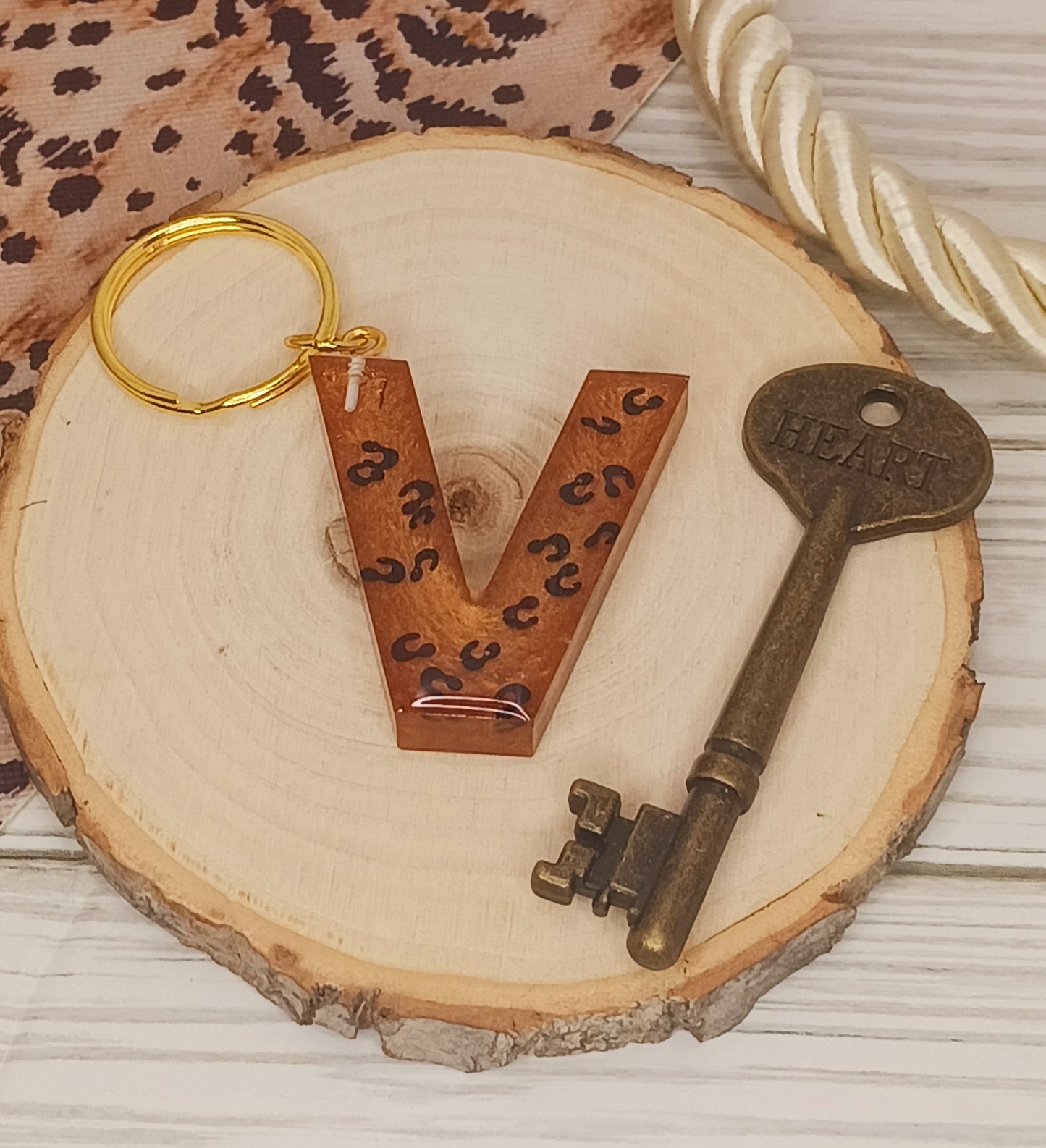 Leopard Print Letter Keychains