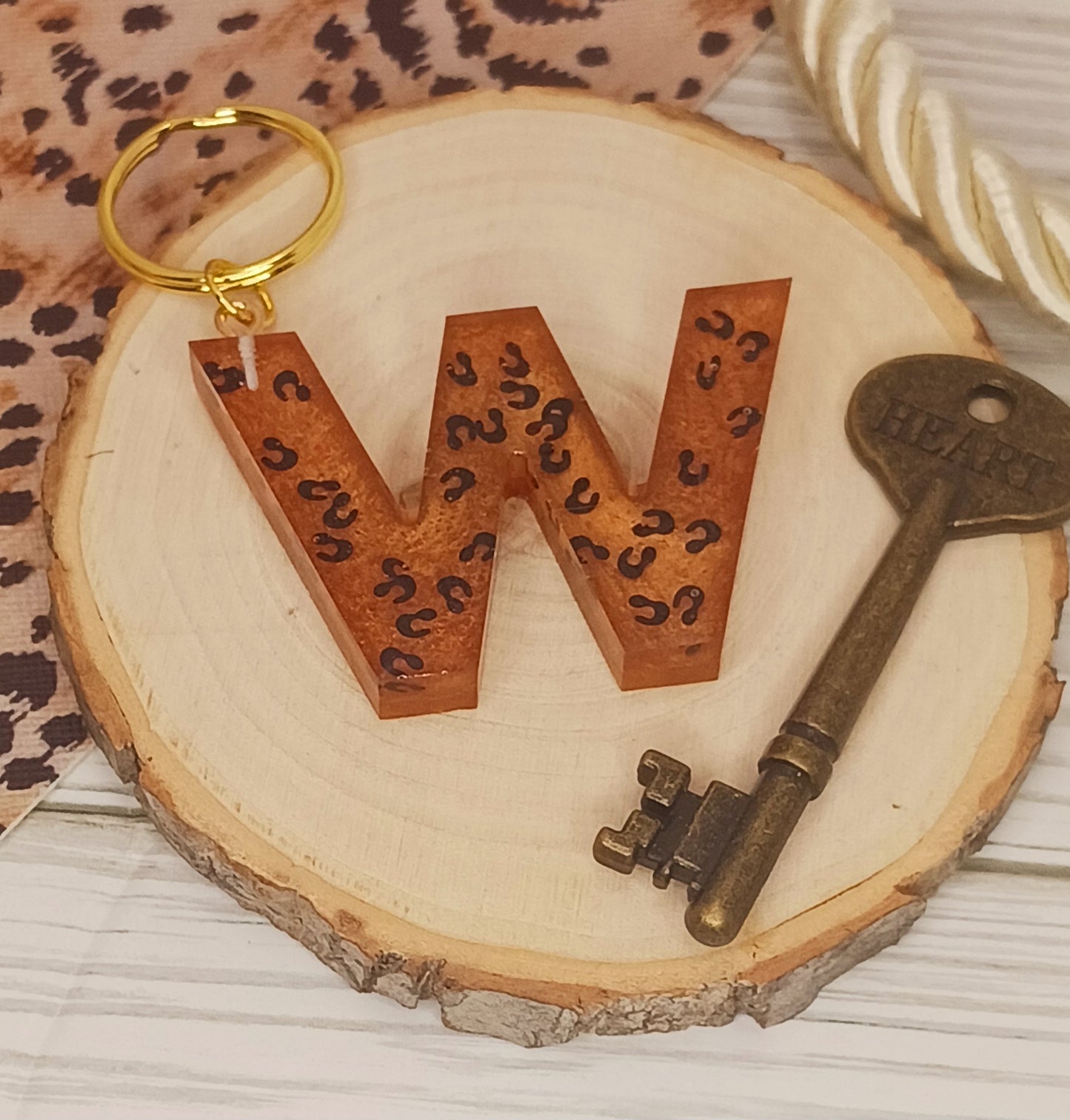 Leopard Print Letter Keychains