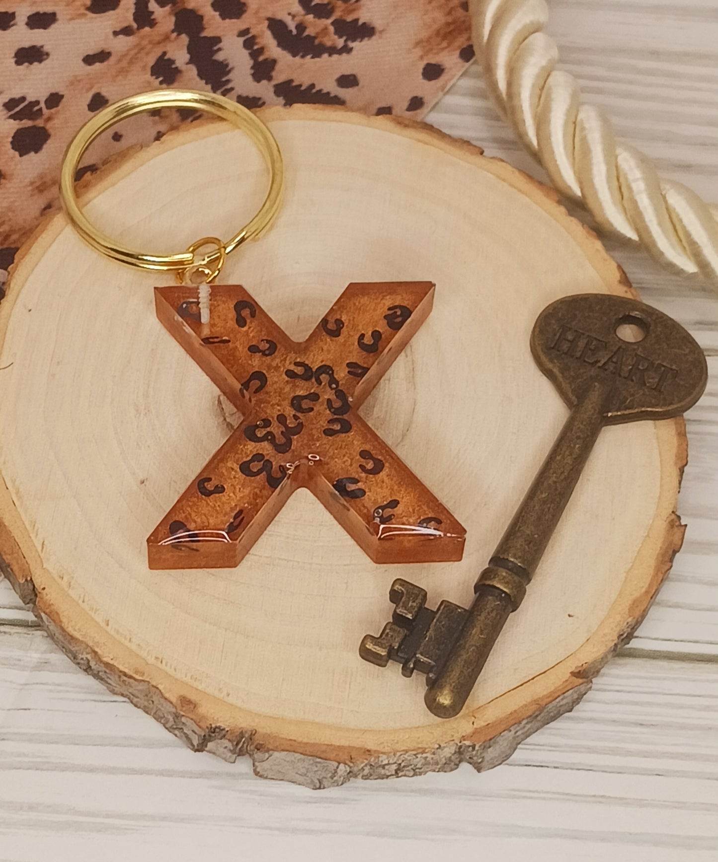 Leopard Print Letter Keychains