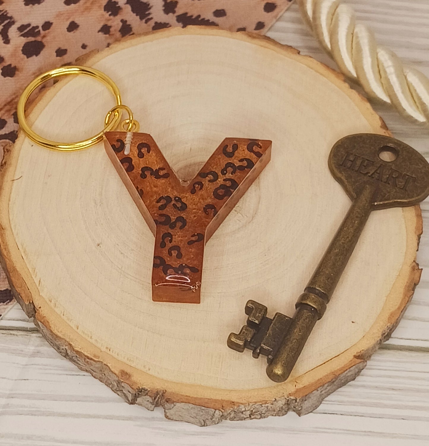 Leopard Print Letter Keychains