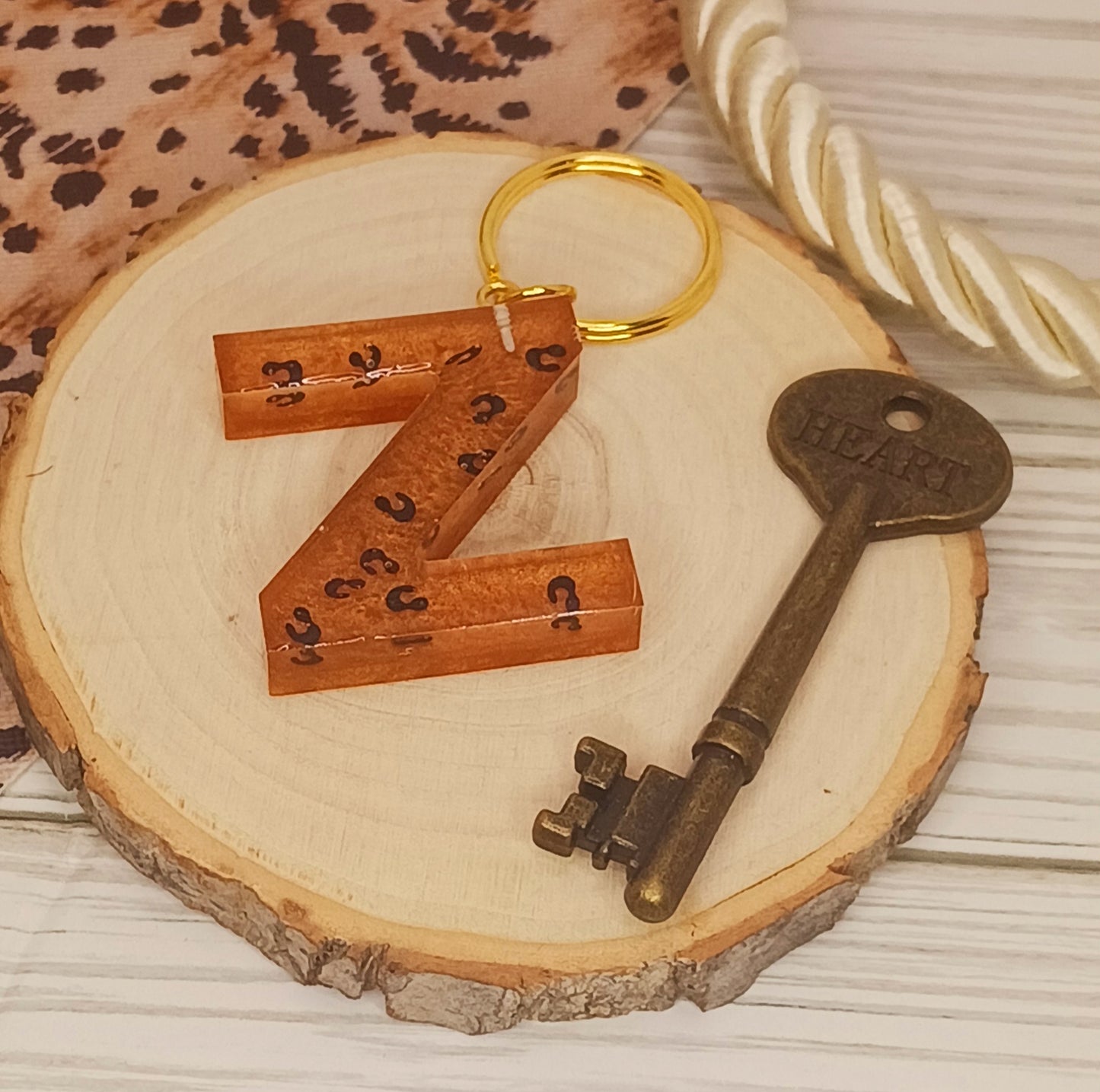 Leopard Print Letter Keychains