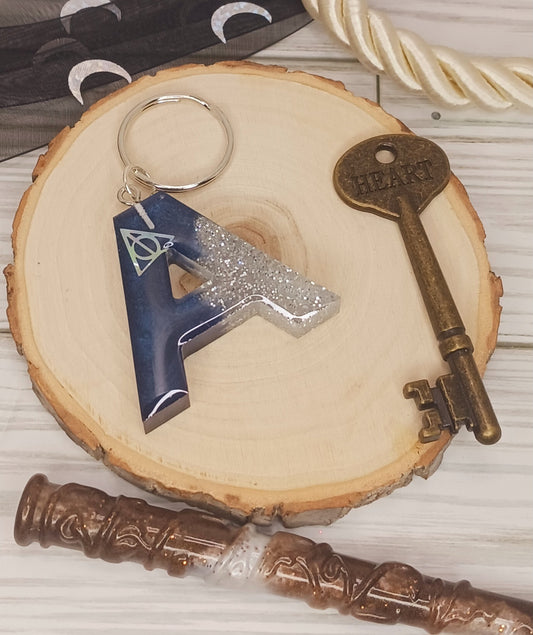 Navy and Silver Letter Keychain