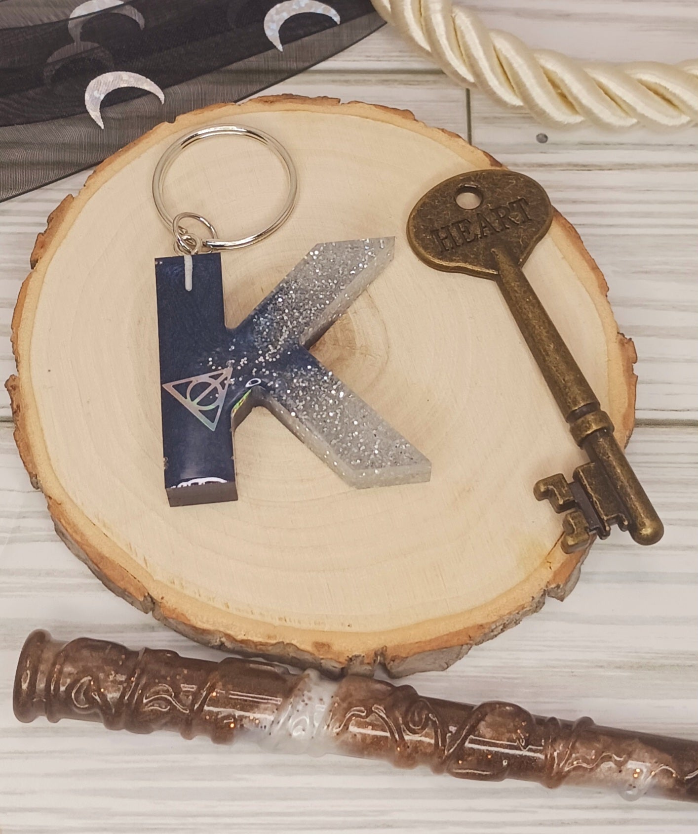 Navy and Silver Letter Keychain