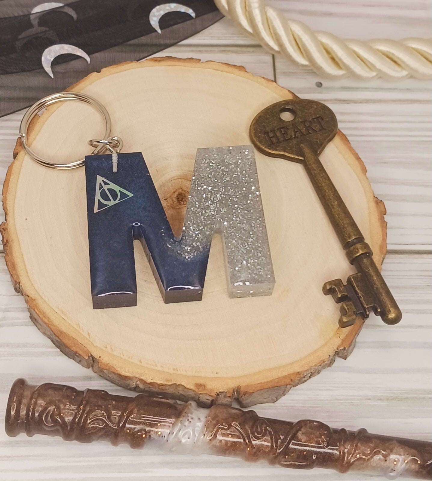 Navy and Silver Letter Keychain