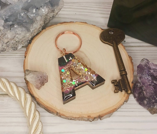 Pink Geode Letter Resin Keychain