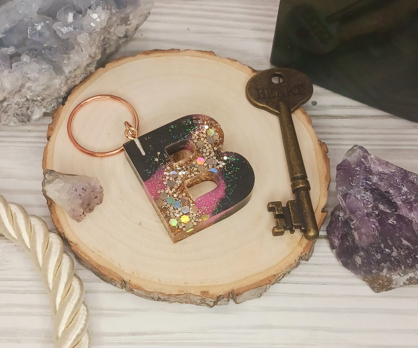 Pink Geode Letter Resin Keychain