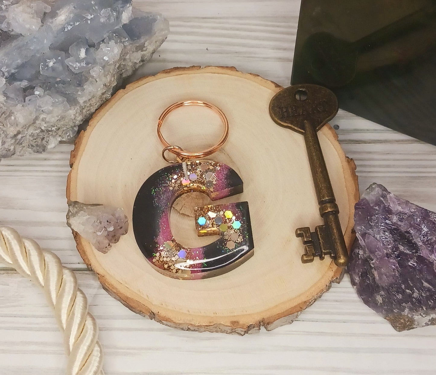 Pink Geode Letter Resin Keychain