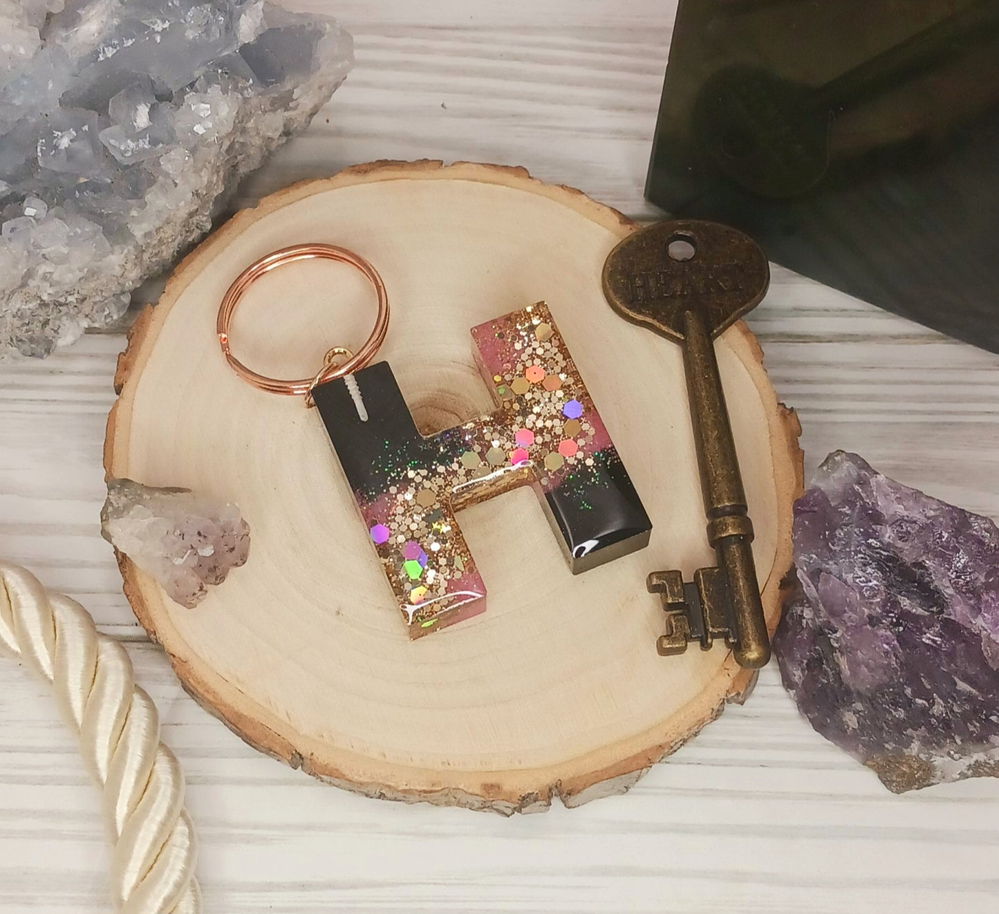 Pink Geode Letter Resin Keychain