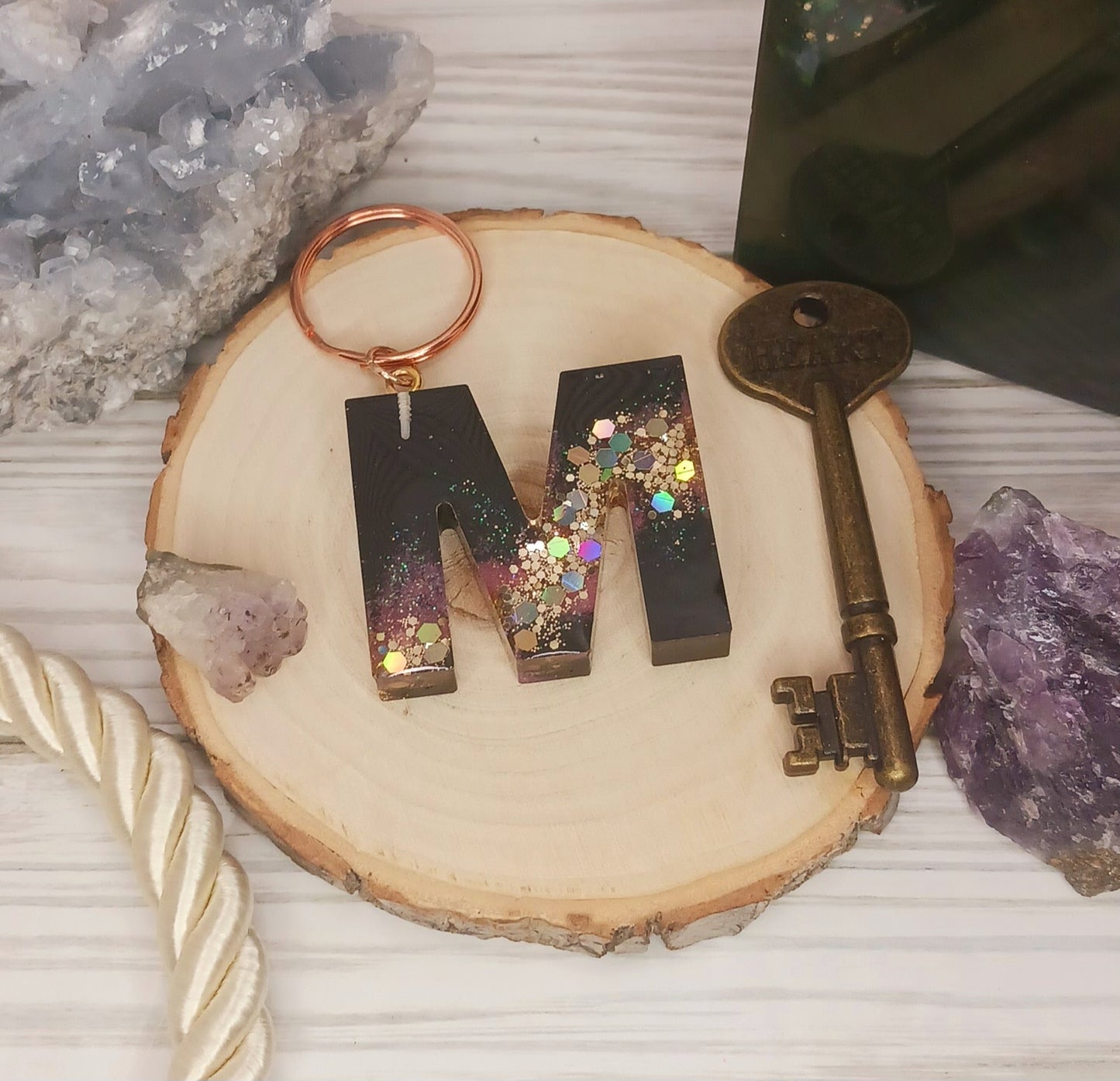 Pink Geode Letter Resin Keychain