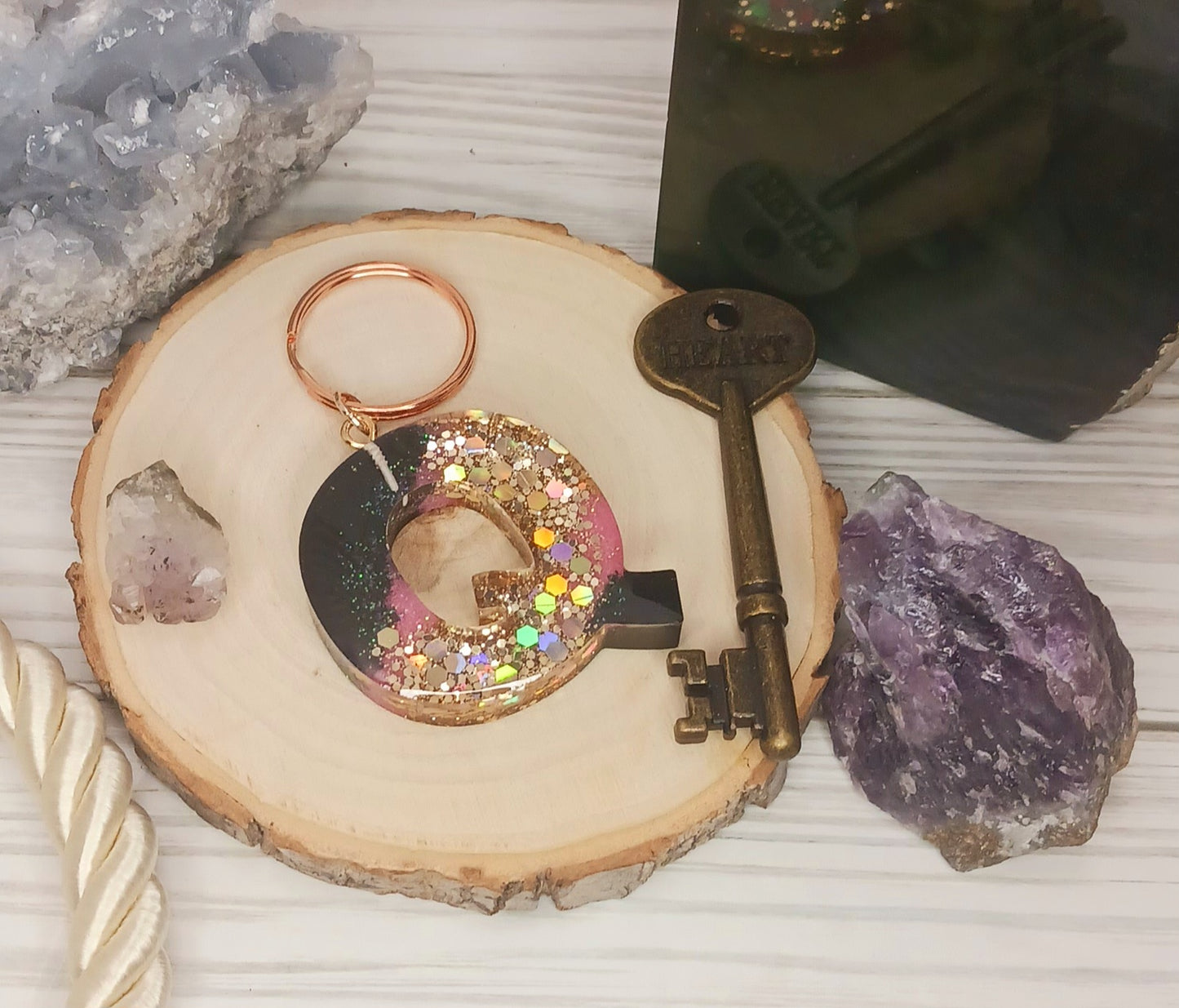 Pink Geode Letter Resin Keychain