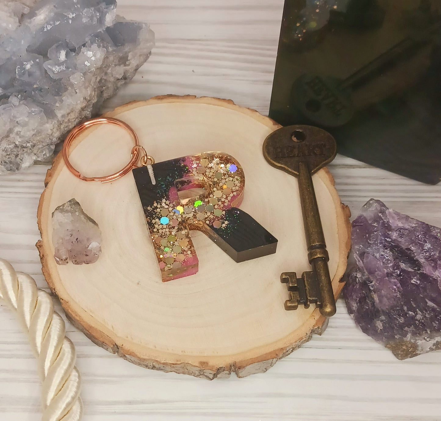 Pink Geode Letter Resin Keychain