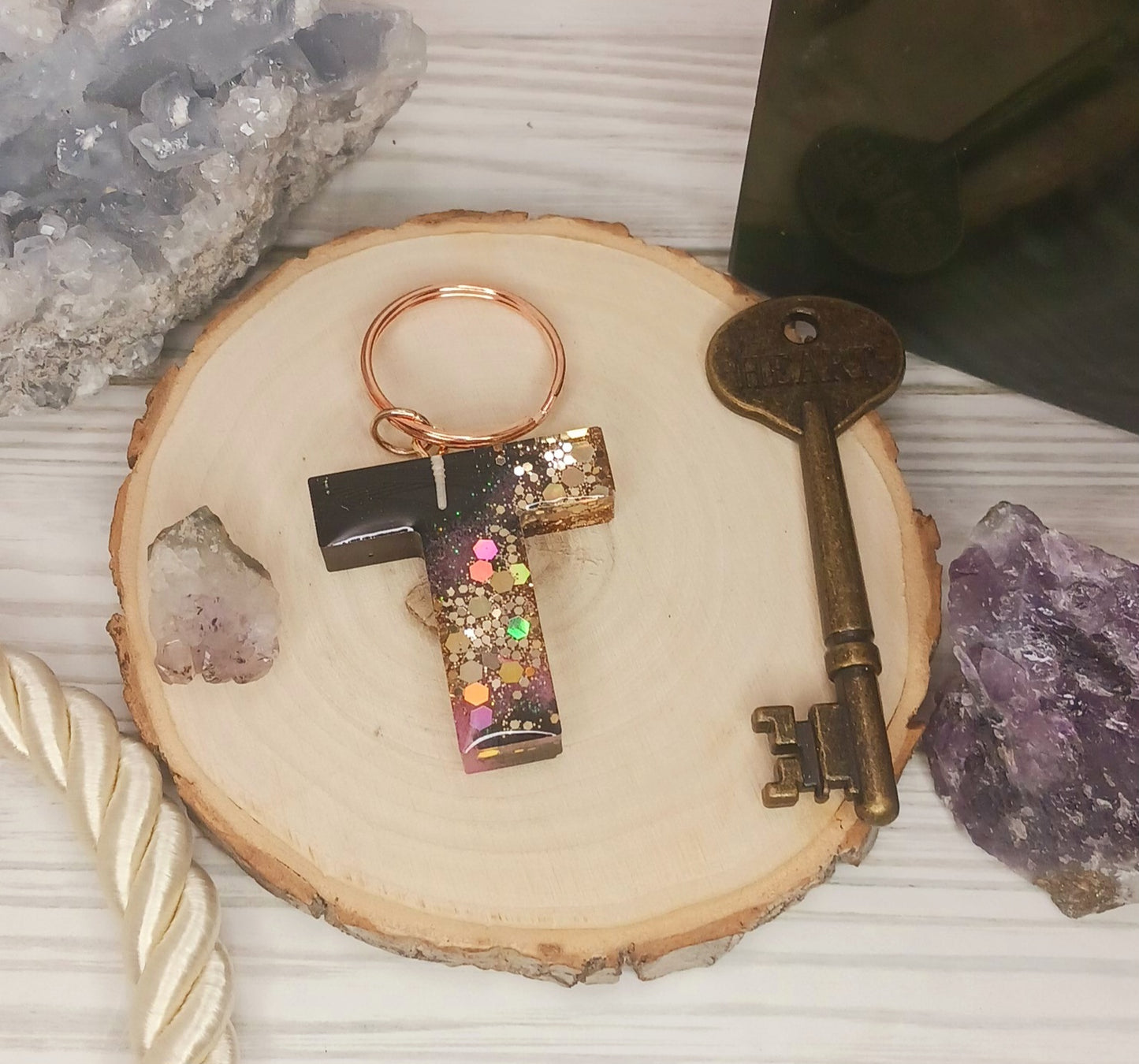 Pink Geode Letter Resin Keychain