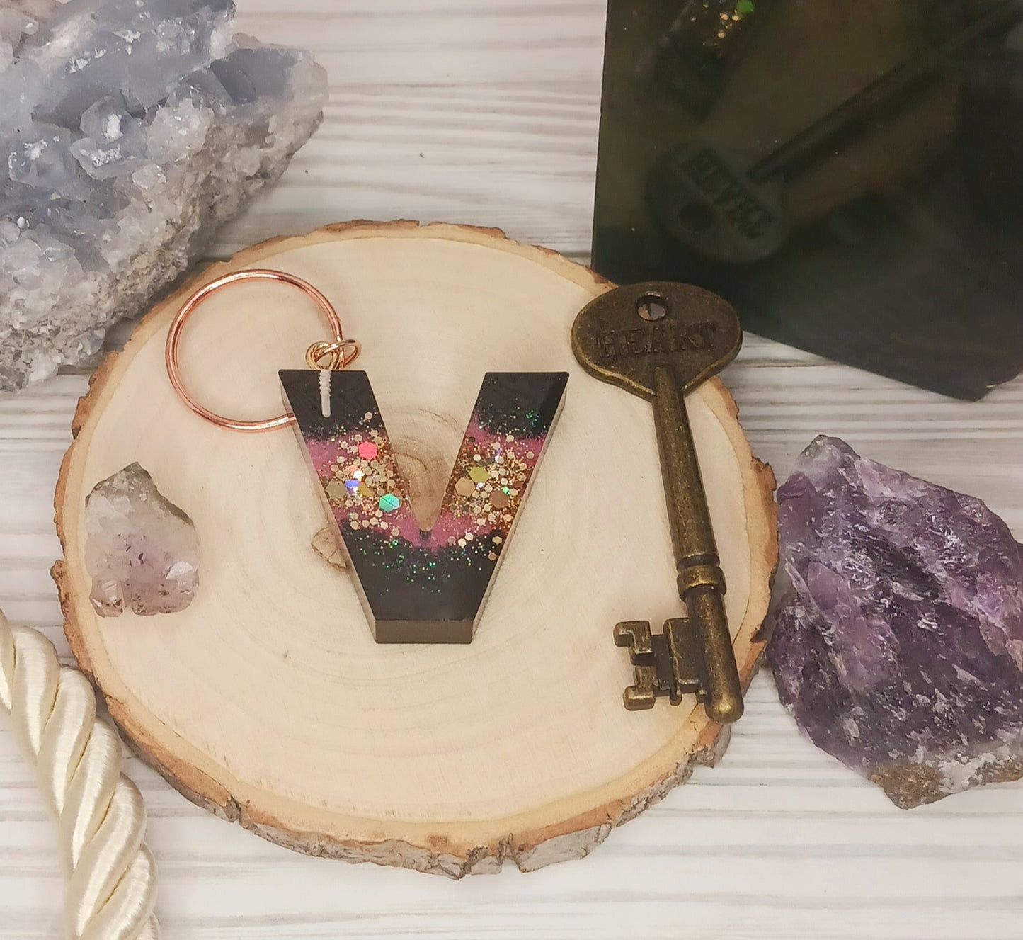 Pink Geode Letter Resin Keychain