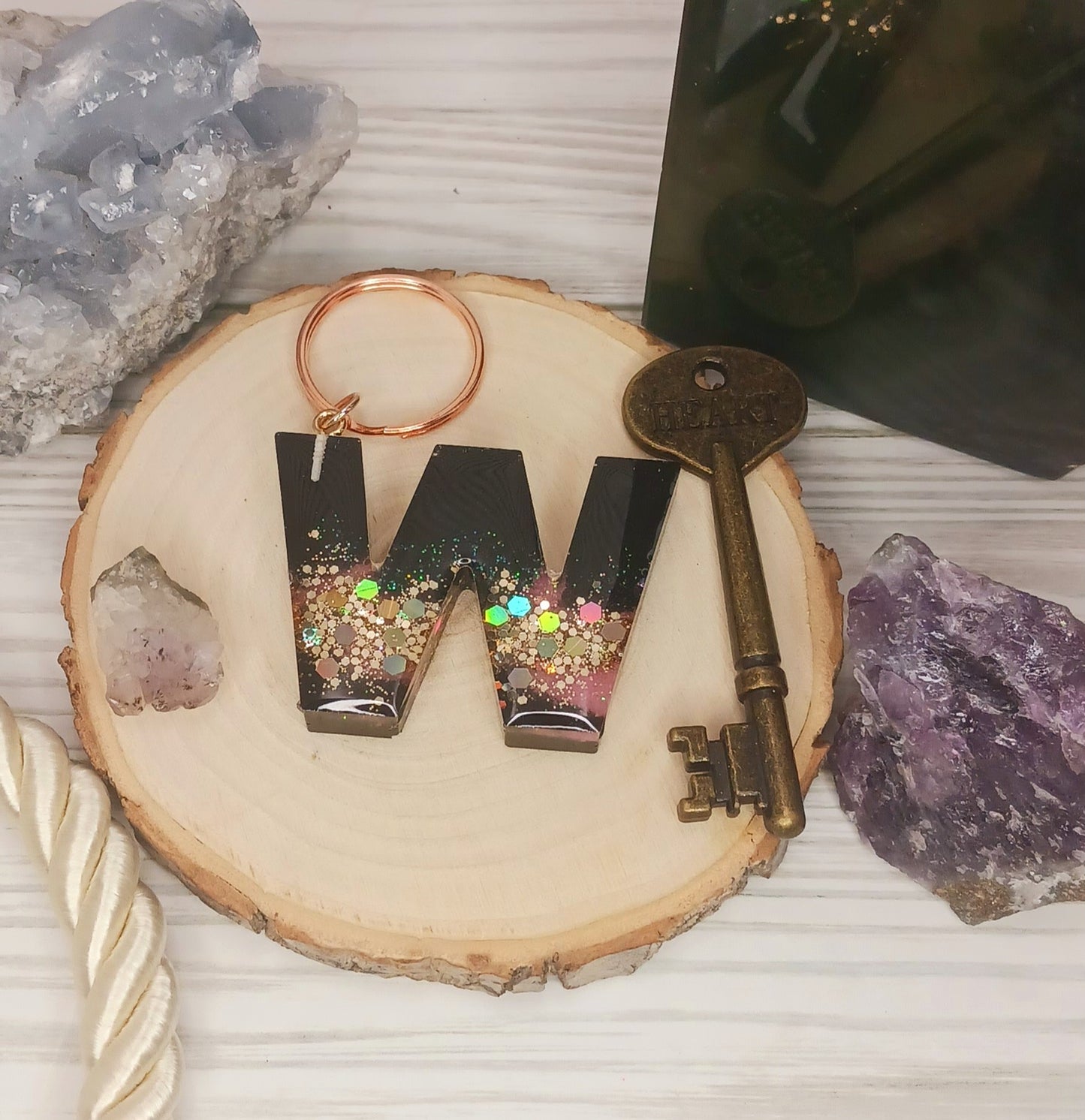 Pink Geode Letter Resin Keychain