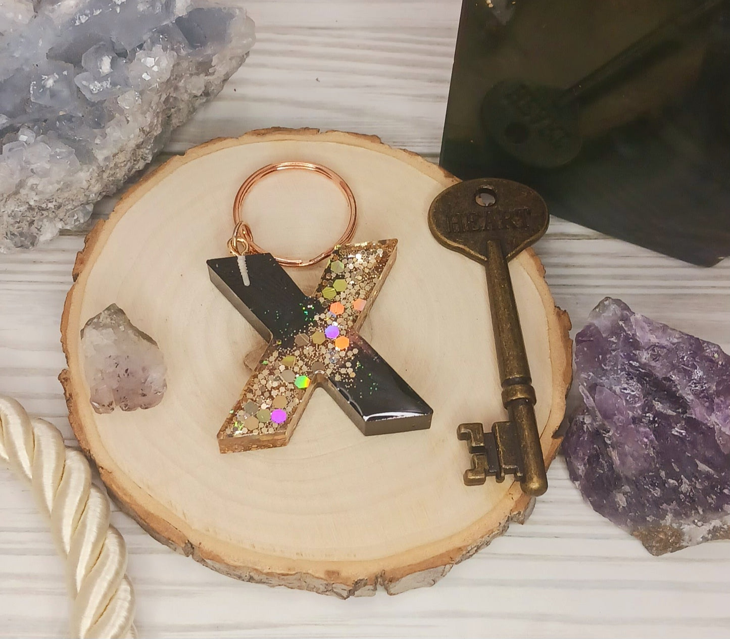 Pink Geode Letter Resin Keychain