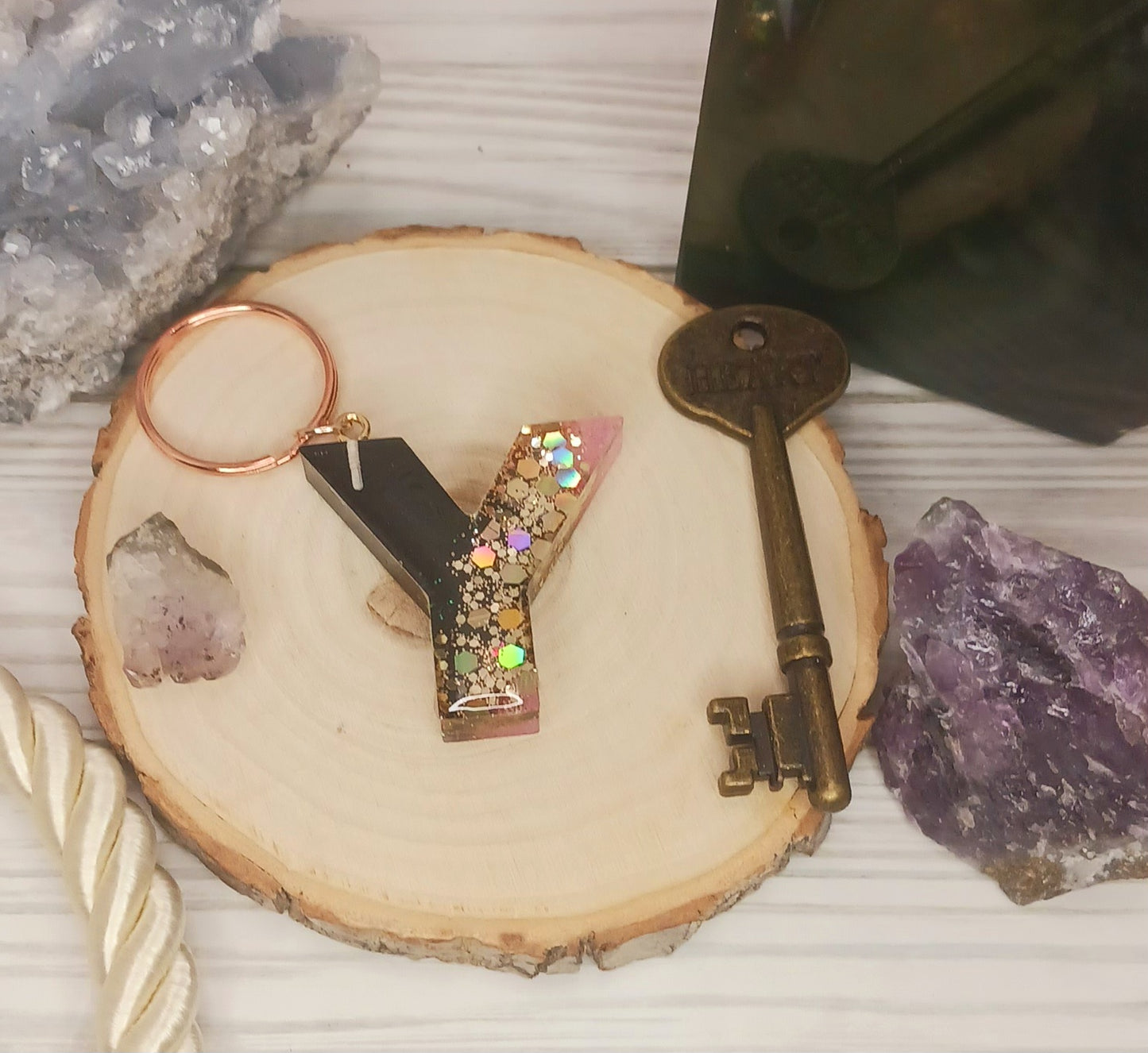 Pink Geode Letter Resin Keychain