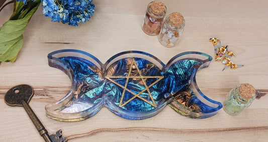 Iridescent Satin Design Triple Moon Resin Tray
