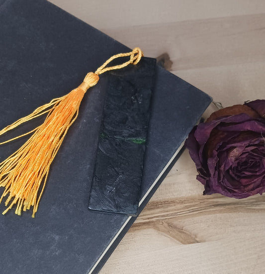 Black Resin Bookmark with Green and Purple accents