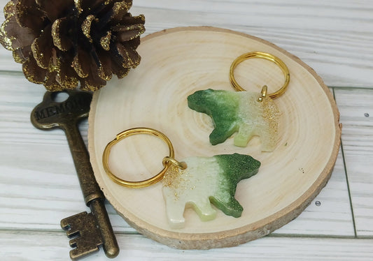 Green, White, and Gold Baby Bear Resin Keychain