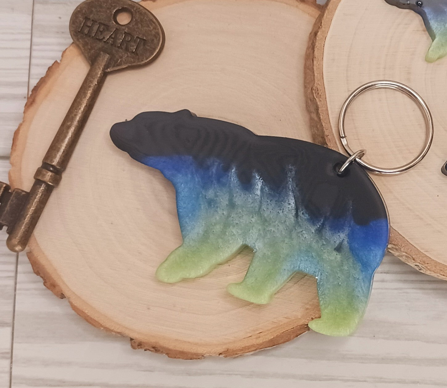 Northern Lights Resin Bear Keychain large