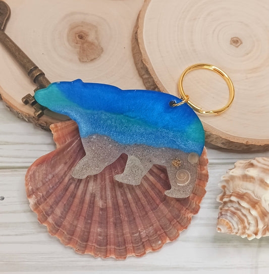 Resin Bear Keychain with Ocean Theme