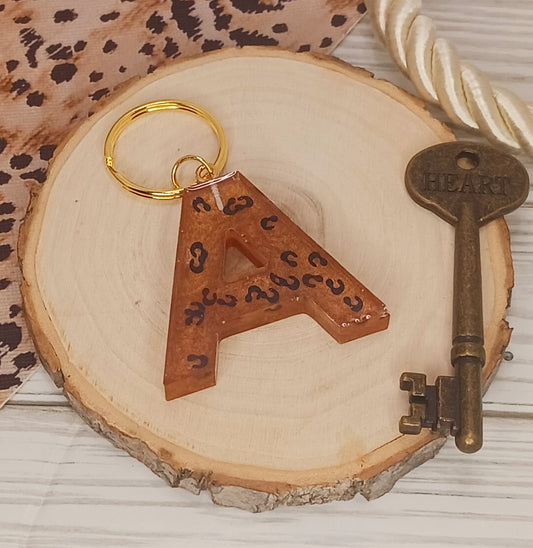 Letter A keychain with leopard print