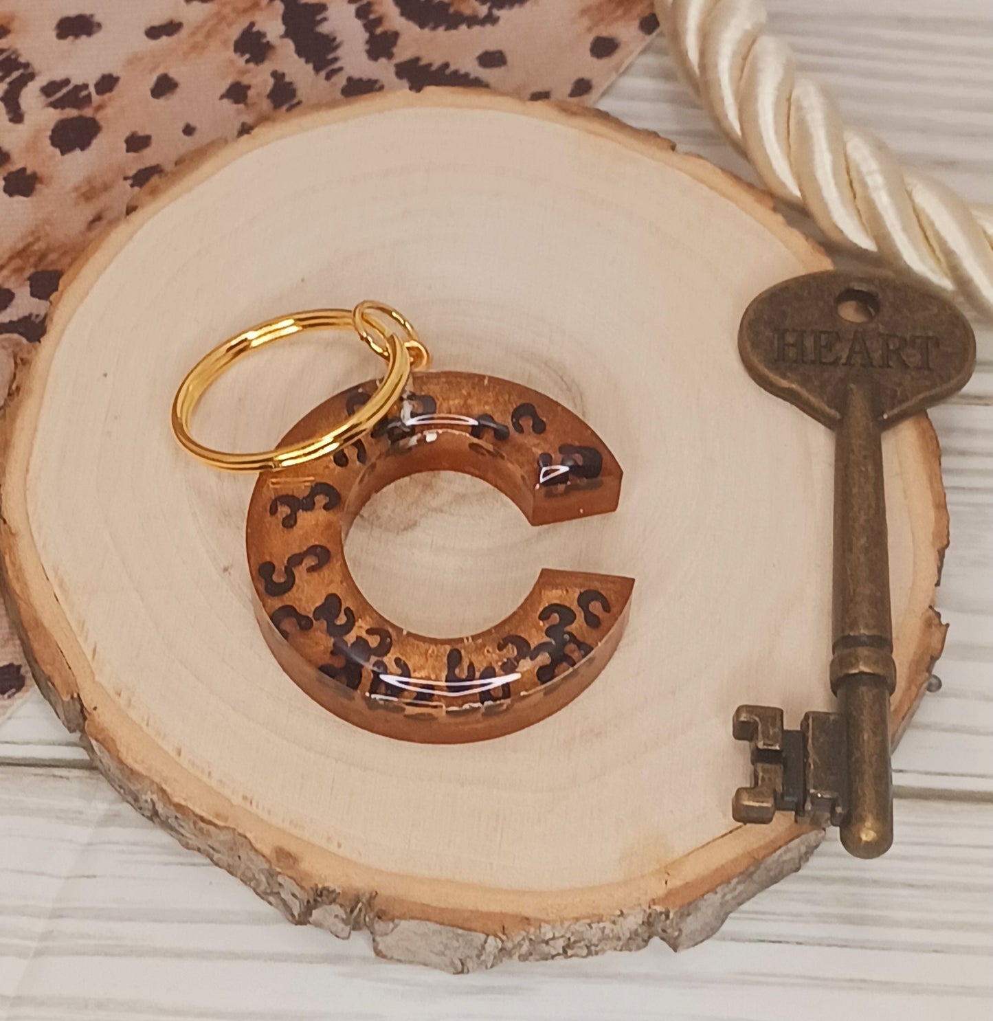 Letter C keychain with leopard print