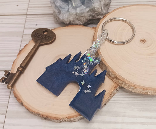Princess Castle Resin Keychain with a Midnight Sky theme