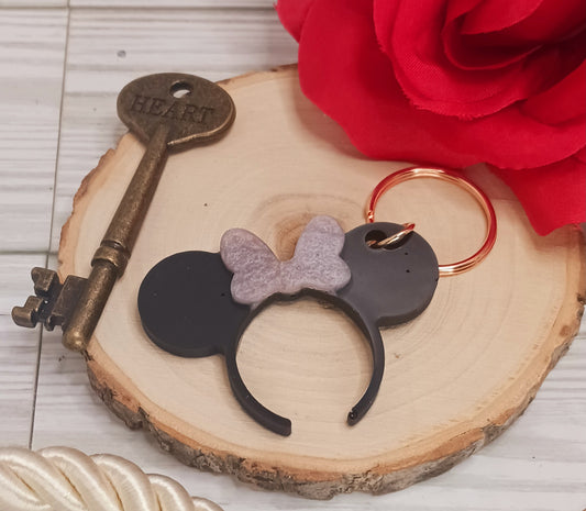 Mouse Ear Headband with pink bow resin keychain