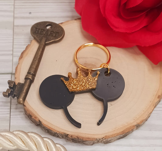 Mouse Ear Headband Keychain with Gold Tiara