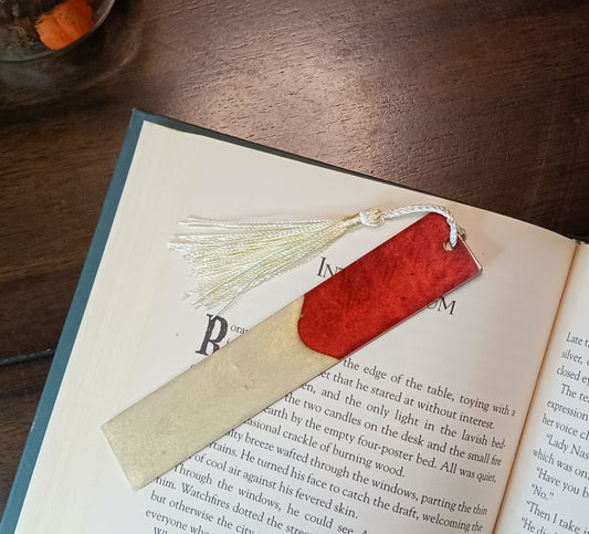 Resin bookmark with red and white