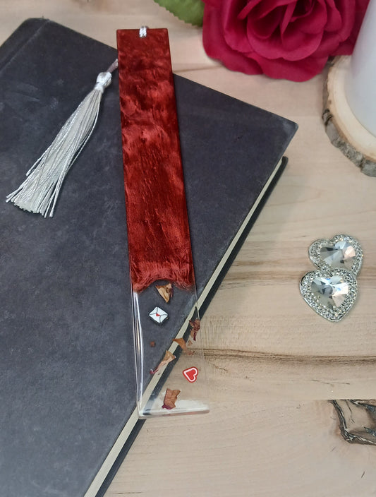 bookmark with love letter add-ins and real rose petal pieces