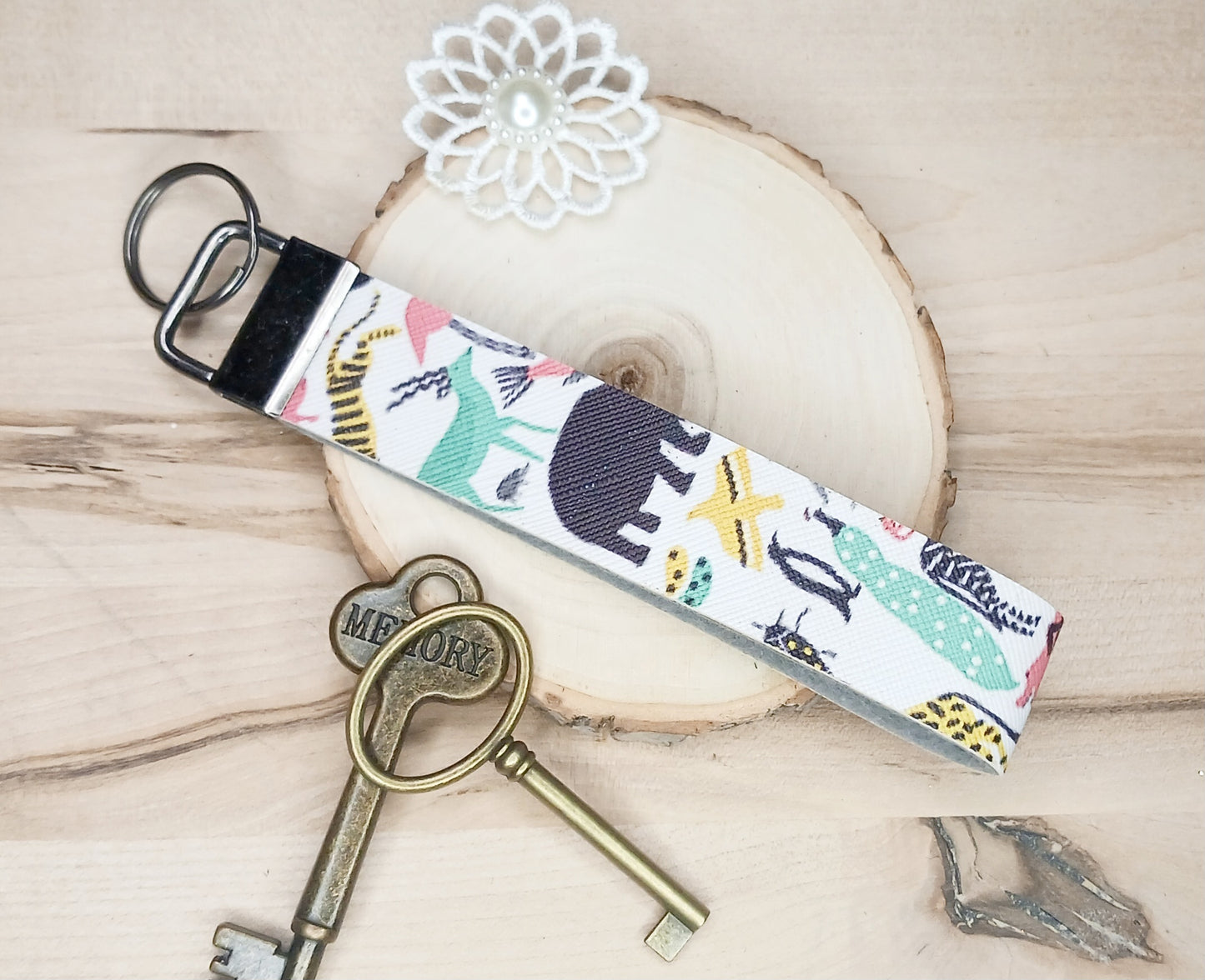 Safari Animal Faux Leather Wristlet Keychain