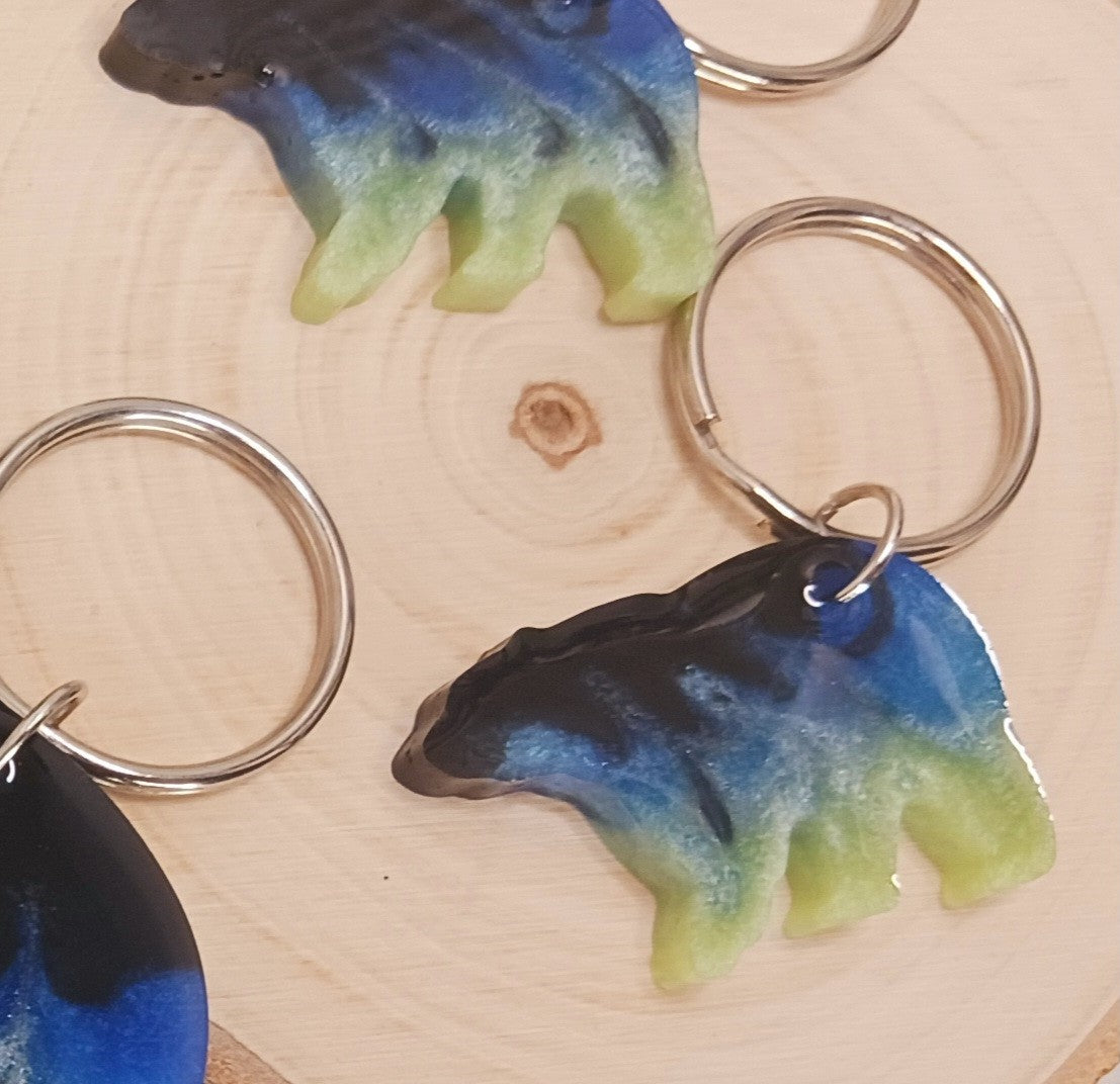Northern Lights themed bear keychain small