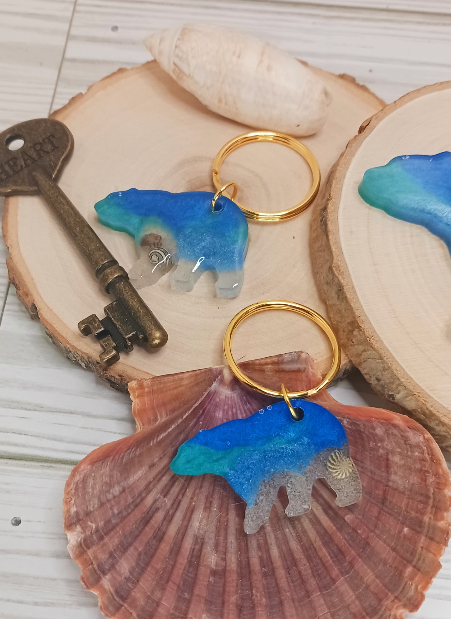 Small Bear keychain with Ocean Theme
