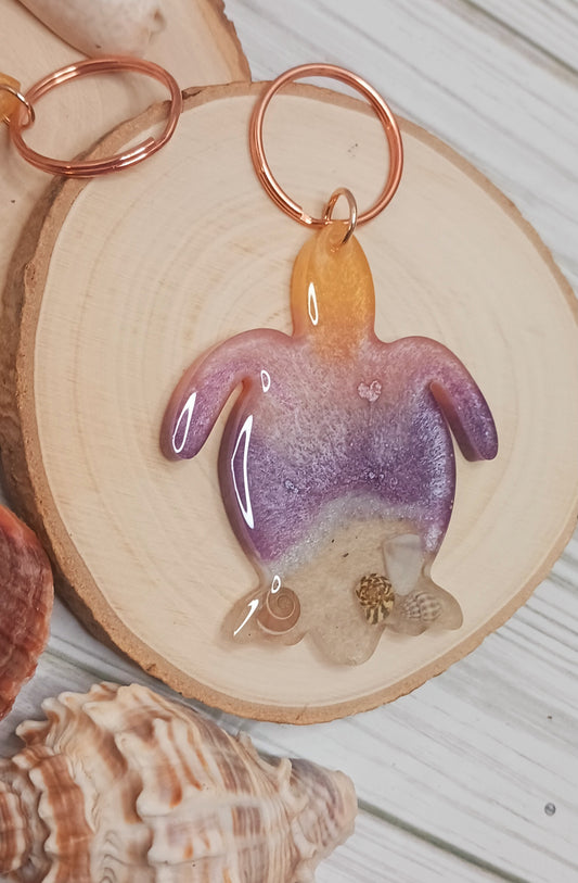 Resin Turtle with Sunset colors and ocean waves